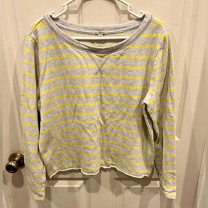 Gap‎ Terry Cloth Crew Neck Yellow and Gray Stripe Sweatshirt size Large